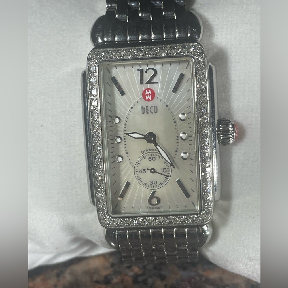 Michele Deco Park Stainless Steel Wristwatch With Diamond Bezel, New Battery